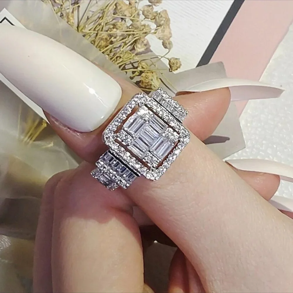 LUXURY ENGAGEMENT S925 STERLING SILVER DIAMOND RING, BEAUTIFUL RING, SHINY RING. - Picture 2 of 7